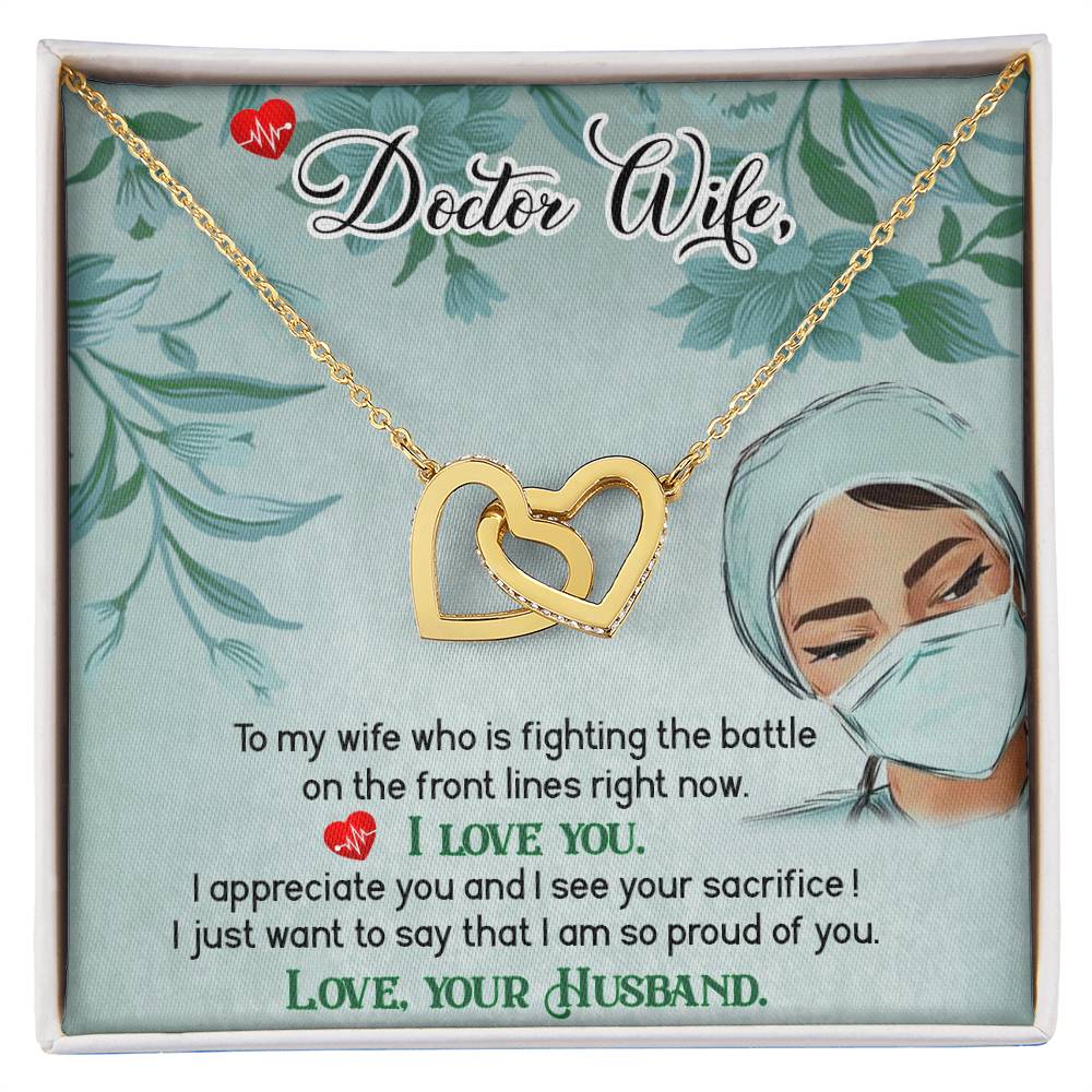 To My Doctor Wife Necklace - Heartwarming Gift from Husband for Birthday, Anniversary & Valentine’s Day - Interlocking Hearts Necklace
