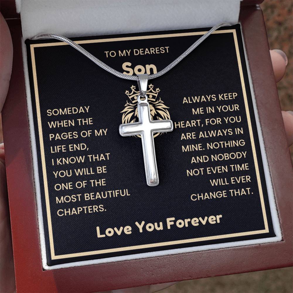 To My Dearest Son Necklace - Gift for Son - Always keep me in your heart - Artisan Cross Necklace