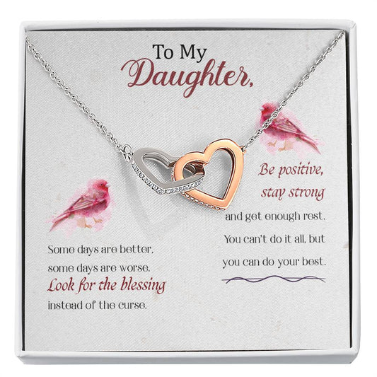 To My Daughter Necklace – Daughter Gift for Valentine’s and Graduation – Interlocking Hearts Necklace