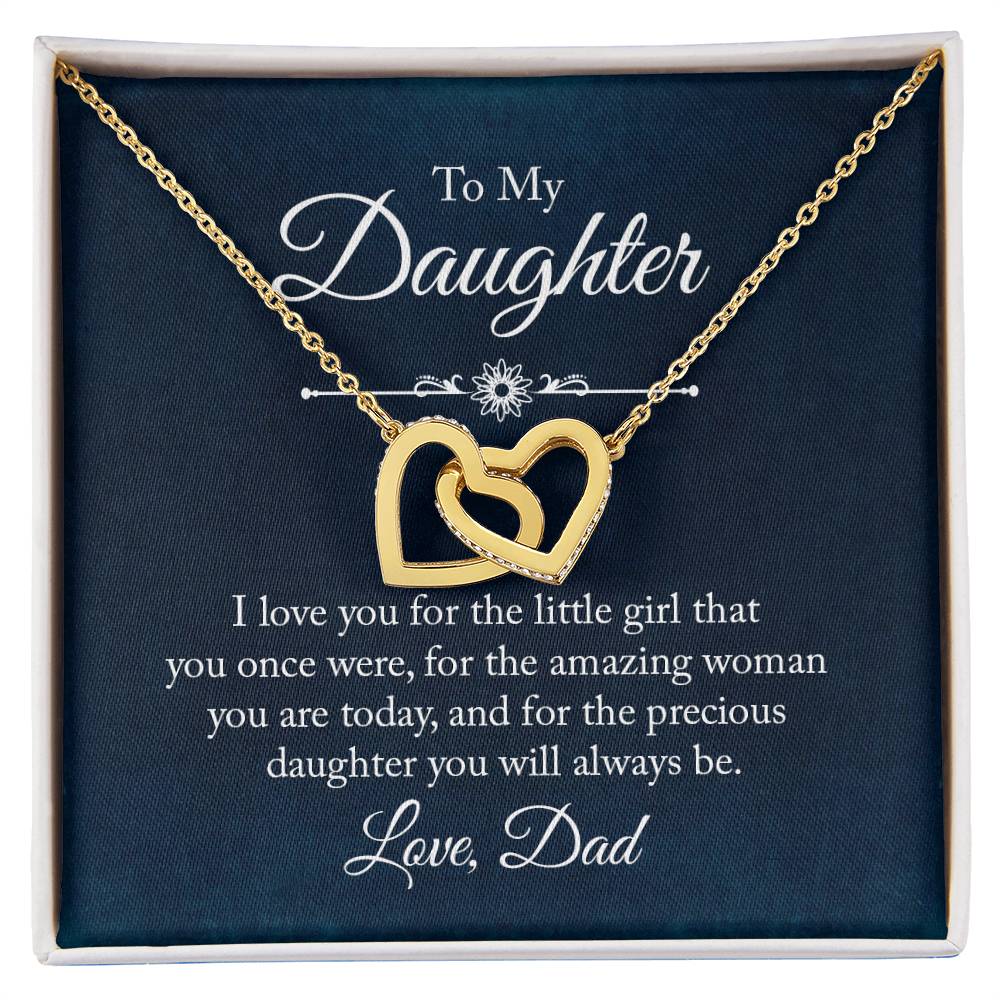 To My Daughter Necklace - Heartwarming Gift from Dad for Daughter’s Birthday & Meaningful Achievements - Interlocking Hearts Necklace