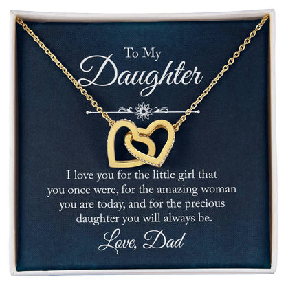 To My Daughter Necklace - Heartwarming Gift from Dad for Daughter’s Birthday & Meaningful Achievements - Interlocking Hearts Necklace