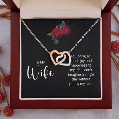 To My Wife Necklace - Romantic Birthday Jewelry Gift from Husband for Valentine’s Day & Long Lasting Memories - Interlocking Hearts Necklace