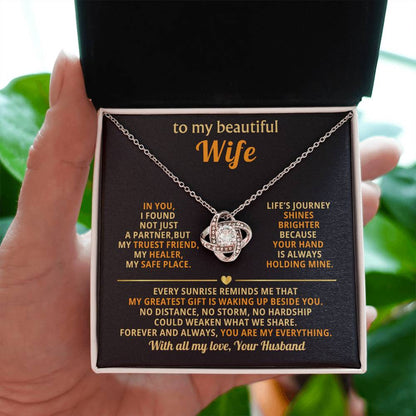 To My Beautiful Wife Necklace - Sentimental Birthday Gift from Husband, Romantic Jewelry for Valentine’s Day & Holidays - Love Knot Necklace