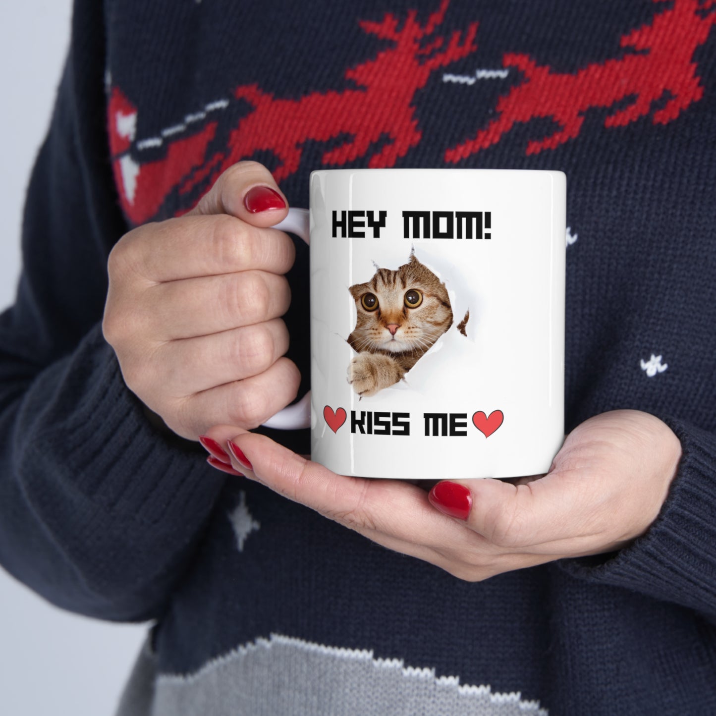 Cat Kiss Me Mug for Mom - Perfect Present for Cat Lover