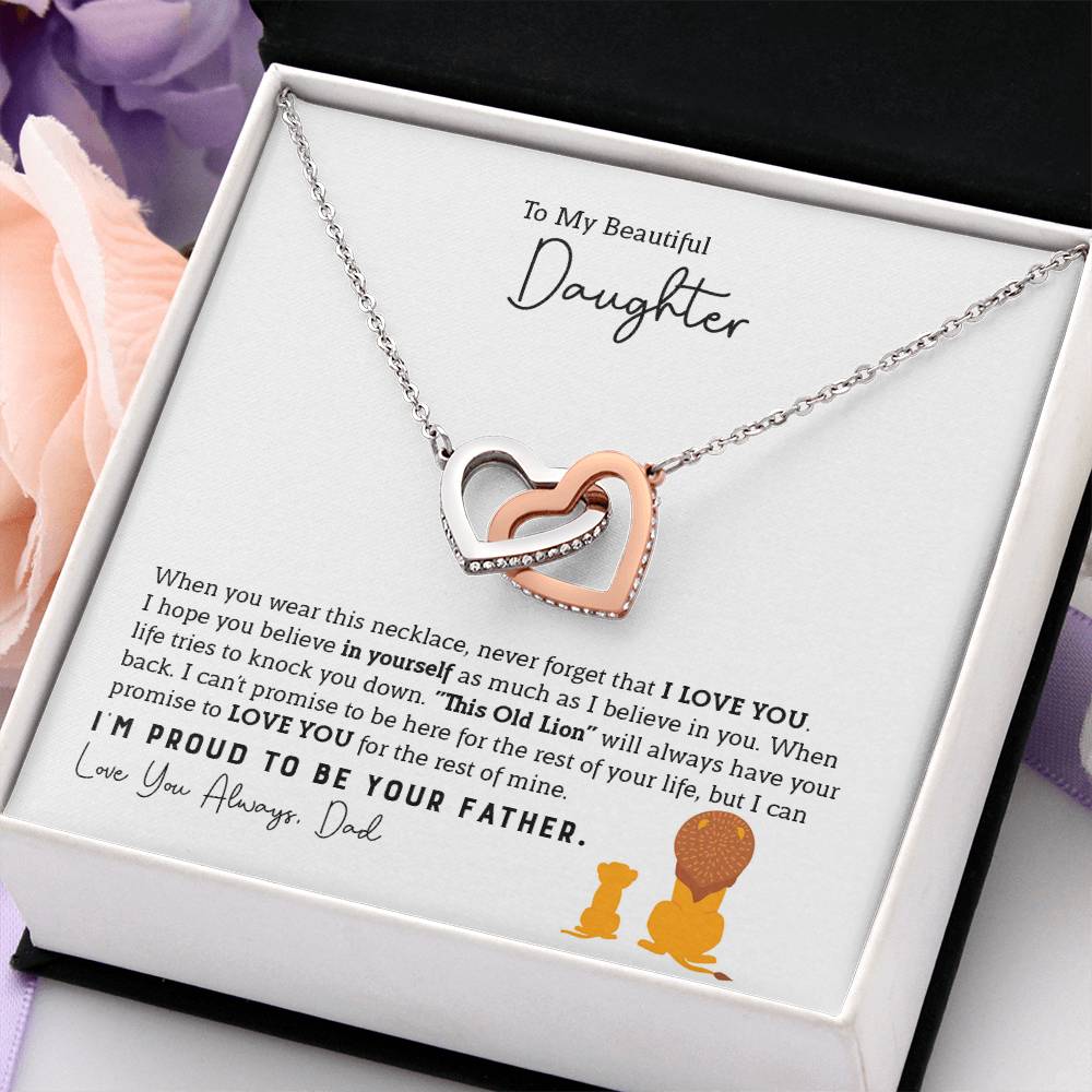 To My Daughter Necklace - Beautiful Daughter Jewelry for Birthday & Proud Dad Moments - Interlocking Hearts Necklace
