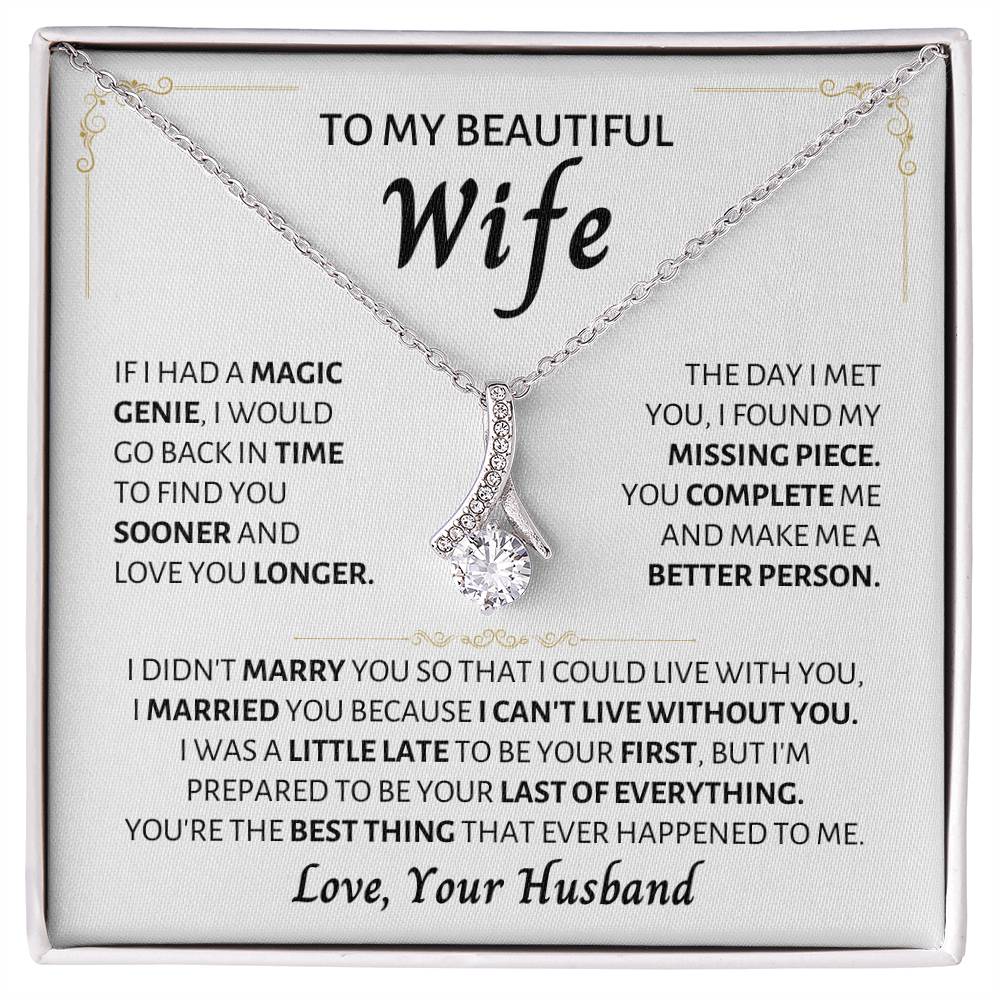 To My Beautiful Wife Necklace - Best Surprise Gift for Wife from Husband for Anniversary, Christmas & Valentine’s Day - Alluring Beauty Necklace