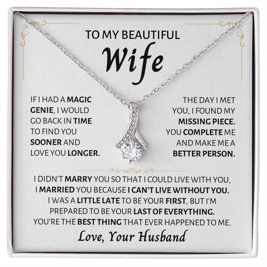 To My Beautiful Wife Necklace - Best Surprise Gift for Wife from Husband for Anniversary, Christmas & Valentine’s Day - Alluring Beauty Necklace