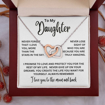 To My Daughter Necklace – Daughter Gift for Birthday, Graduation & Christmas – Interlocking Hearts Necklace