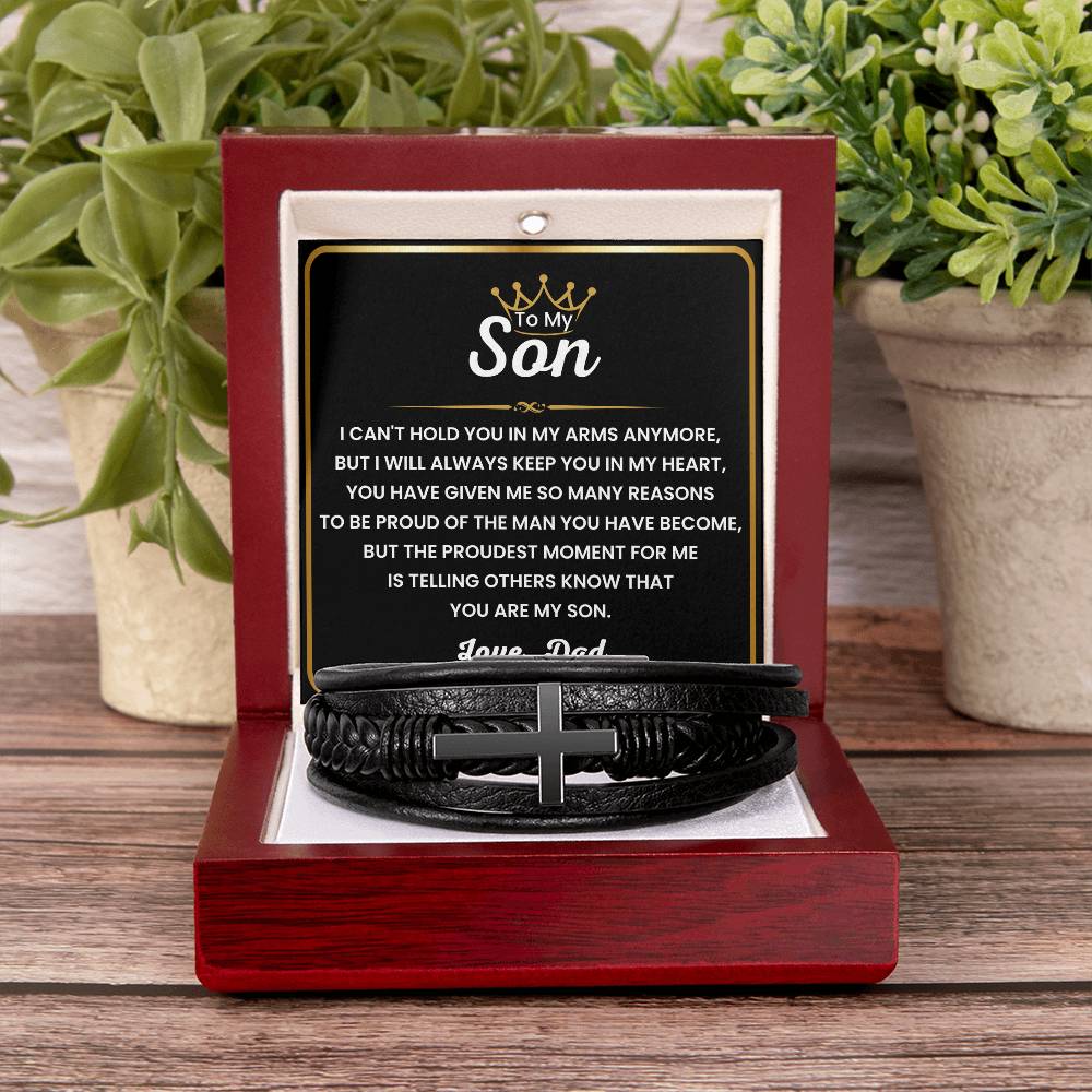 To My Son – Birthday, Christmas Gift from Dad – Men’s Cross Bracelet