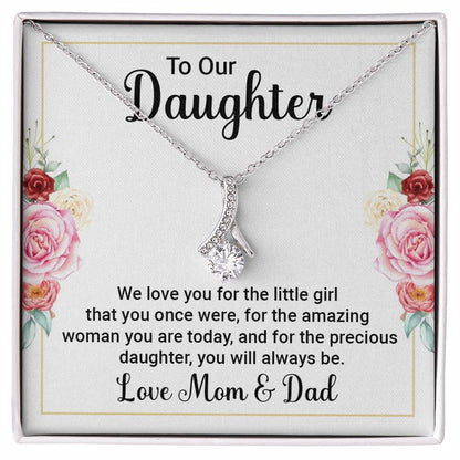 To Our Daughter Necklace – Daughter Graduation & Birthday Present from Mom and Dad – Alluring Beauty Necklace
