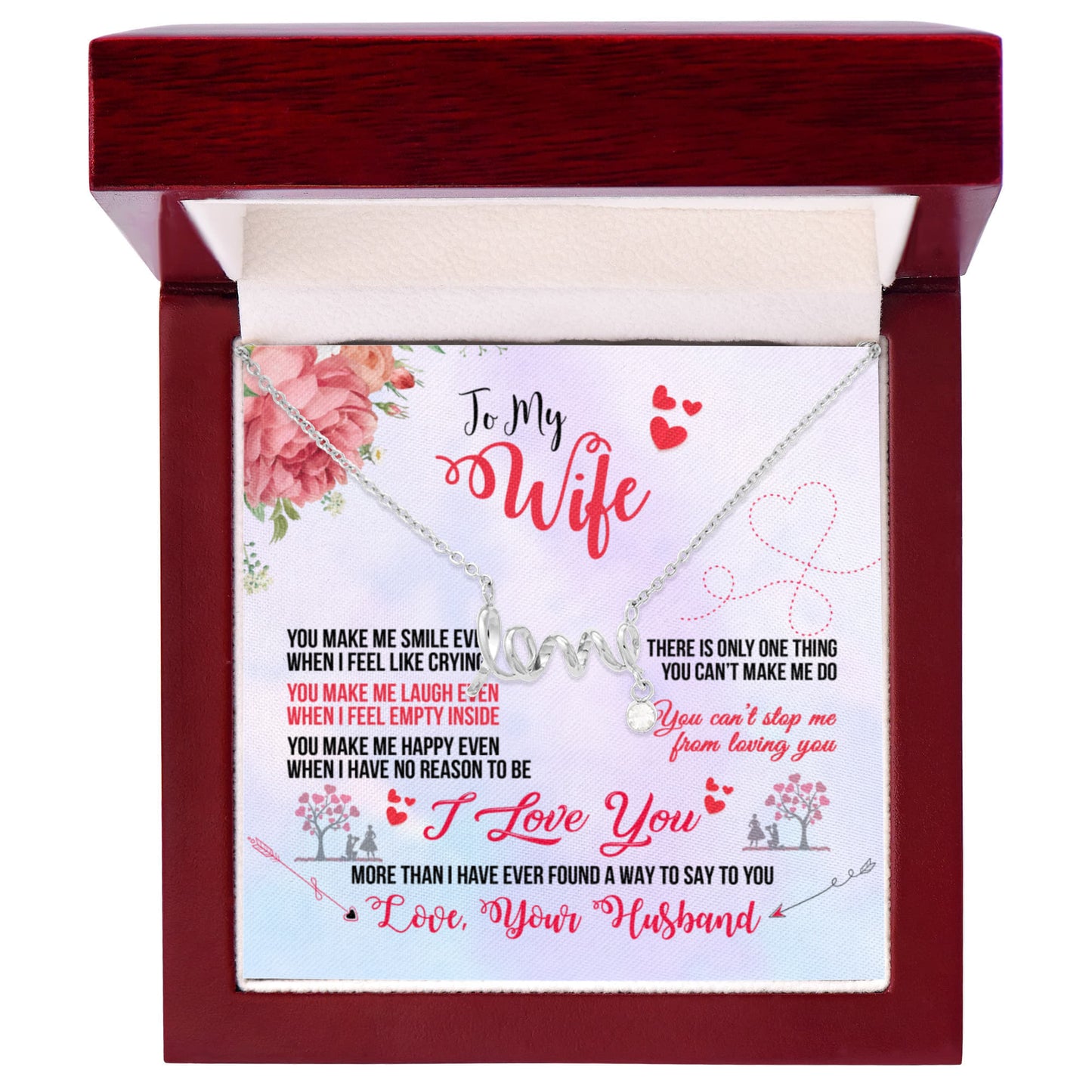 To My Wife Gift from Husband - Romantic Jewelry for Birthday & Anniversary Celebrations - Scripted Love Necklace