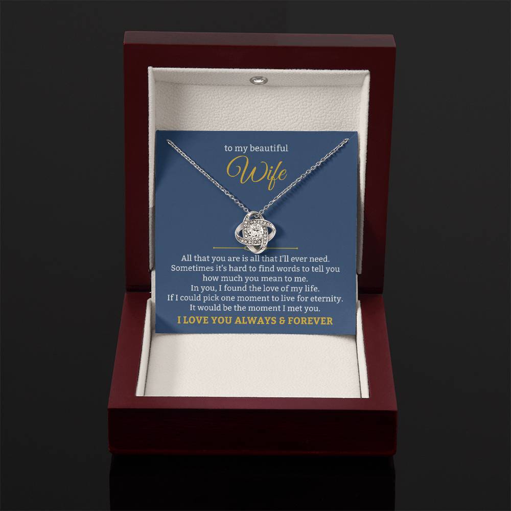 To My Beautiful Wife Necklace - Unforgettable Husband Gift, Emotional Jewelry for Anniversary & Valentine’s Day - Love Knot Necklace