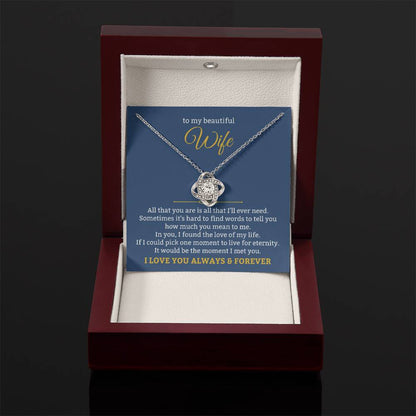 To My Beautiful Wife Necklace - Unforgettable Husband Gift, Emotional Jewelry for Anniversary & Valentine’s Day - Love Knot Necklace