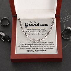 To My Grandson, Cuban Link Chain Necklace for Grandson, Birthday Gift, Stylish Teen & Young Men Accessory,