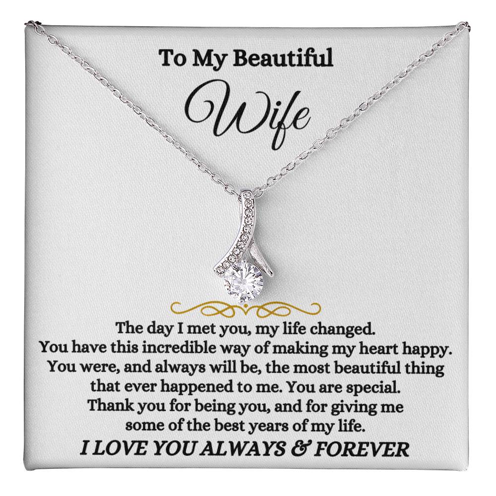 To My Beautiful Wife Necklace - Romantic Everyday Jewelry Gift from Husband for Birthday, Valentine’s Day & Just Because - Alluring Beauty Necklace