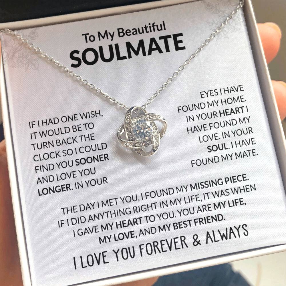 To My Beautiful Soulmate Necklace - Romantic Necklace Gift for Her for Valentine’s Day & Special Occasions - Love Knot Necklace