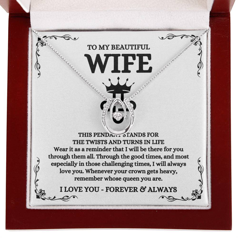 To My Beautiful Wife Necklace - Touching Romantic Gift for Wife from Husband for Christmas, Anniversary & Valentine’s Day - Lucky In Love Necklace