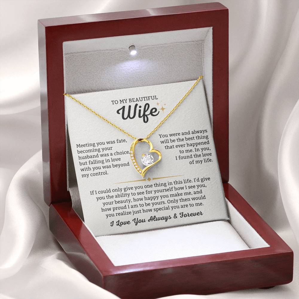 To My Beautiful Wife Necklace - Romantic Everyday Jewelry Gift from Husband for Birthday, Valentine’s Day & Just Because - Forever Love Necklace