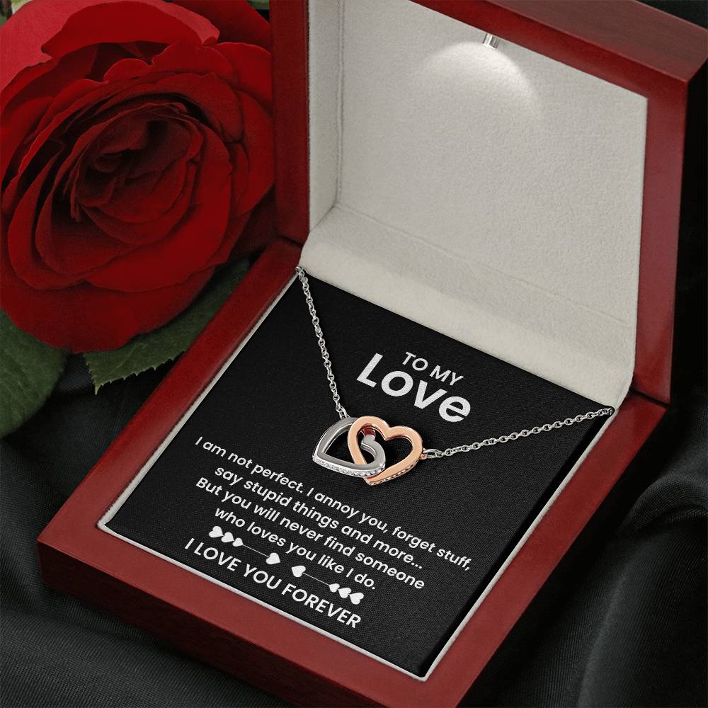 To My Love Necklace - Cherished Wife Gift from Husband for Valentine’s Day, Anniversary & Birthday - Interlocking Hearts Necklace