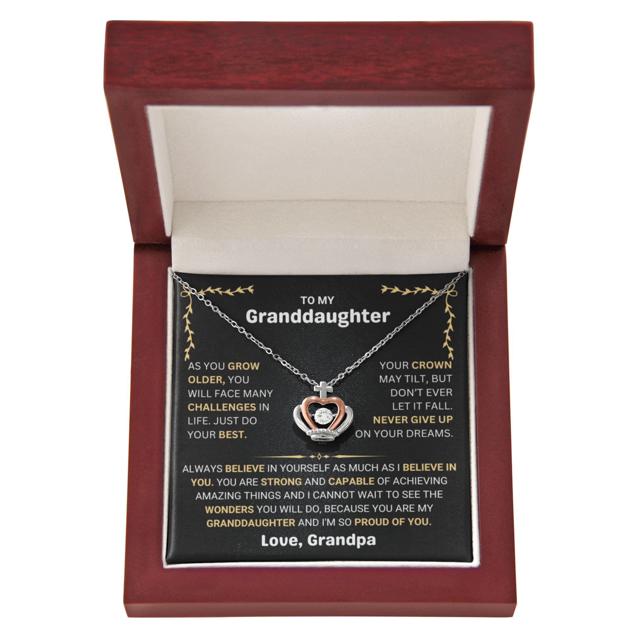 To My Granddaughter Necklace – Granddaughter Jewelry for Graduation and Birthday from Grandpa – Crown Pendant Necklace