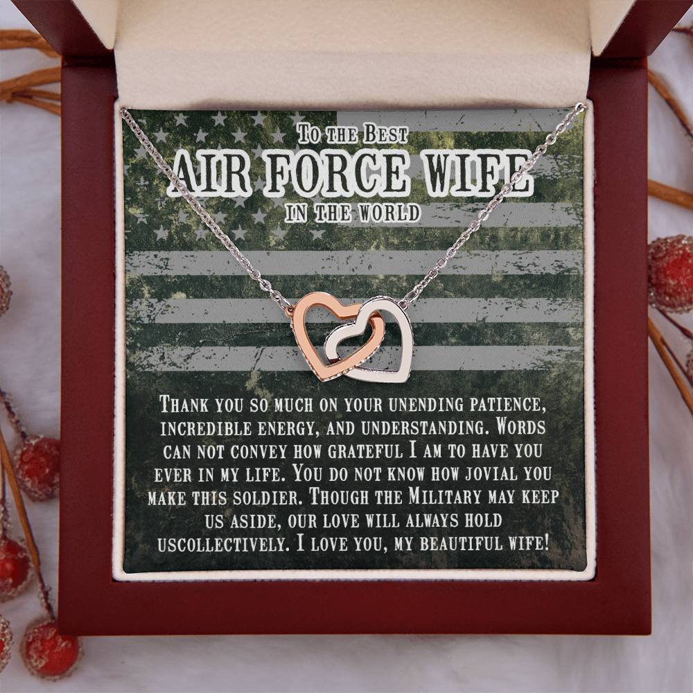 To My Air Force Wife Necklace - Jewelry Gift for Anniversary from Husband - Interlocking Hearts Necklace