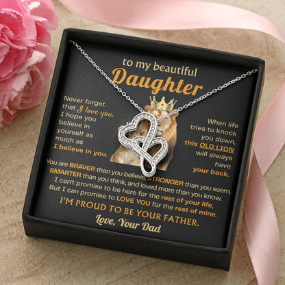 To My Daughter Necklace - Heartfelt Gift from Dad for Birthday, Graduation & Proud Dad Moments - Heart-to-heart Pendant Necklace