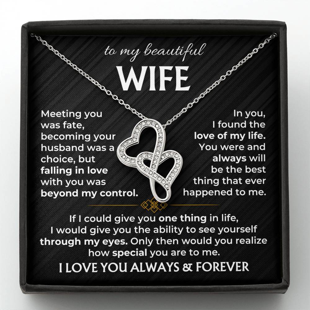 To My Beautiful Wife Necklace - Loving Husband Gift for Christmas, Valentine’s Day & Birthday Celebrations - Heart-to-heart Pendant Necklace