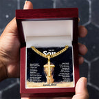 To My Son Necklace - Gift for Son from Dad - Never forget that I love you - Artisan Cross with Cuban Link Chain