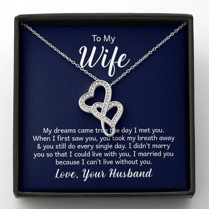 To My Wife Necklace - Sweetest Gift for Wife from Husband for Valentine’s Day, Anniversary & Birthday Joy - Heart-to-heart Pendant Necklace