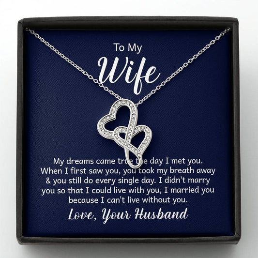 To My Wife Necklace - Sweetest Gift for Wife from Husband for Valentine’s Day, Anniversary & Birthday Joy - Heart-to-heart Pendant Necklace