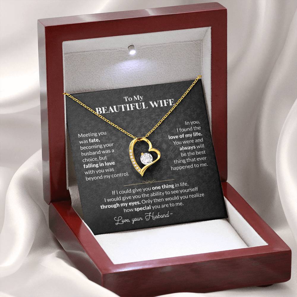 To My Beautiful Wife Necklace - Heartwarming Gift from Husband for Birthday, Anniversary & Valentine’s Day - Forever Love Necklace