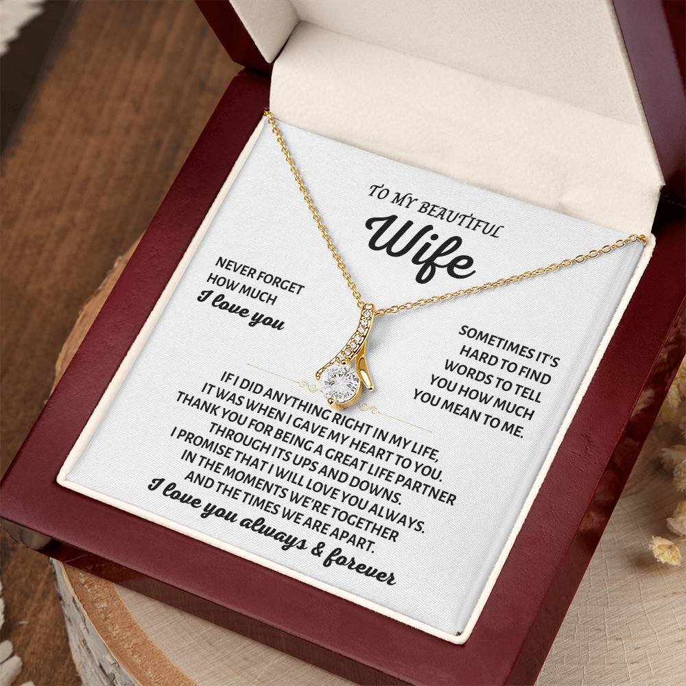 To My Beautiful Wife Necklace - Romantic Keepsake Jewelry Gift from Husband for Special Days & Valentine’s Love - Alluring Beauty Necklace