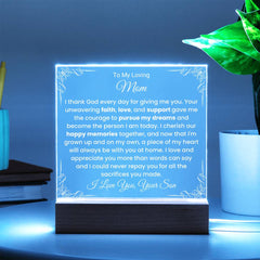 Loving Gift For Mom From Son, Acrylic Keepsake Plaque With Special Message, Meaningful Gift For Mother, To My Loving Mom