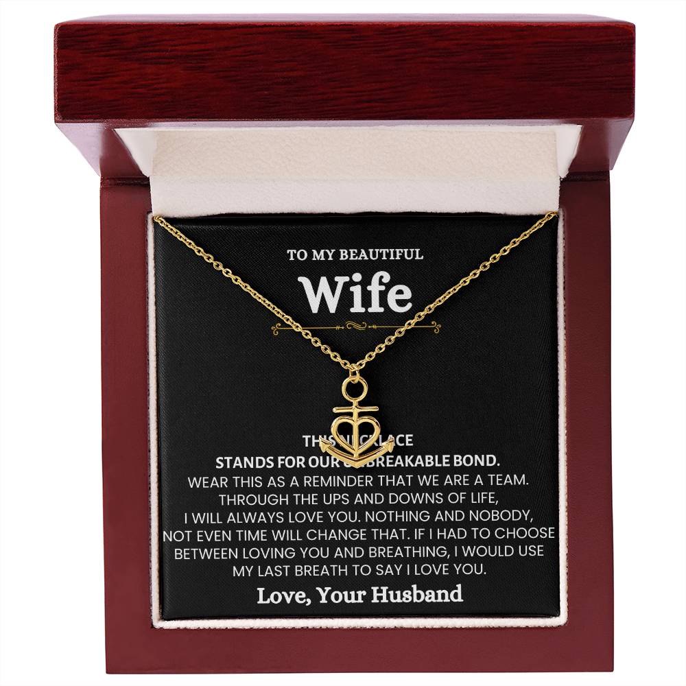 To My Beautiful Wife Necklace - Emotional Love Jewelry Gift from Husband for Valentine’s Day & Birthday Happiness - Anchor Pendant Necklace