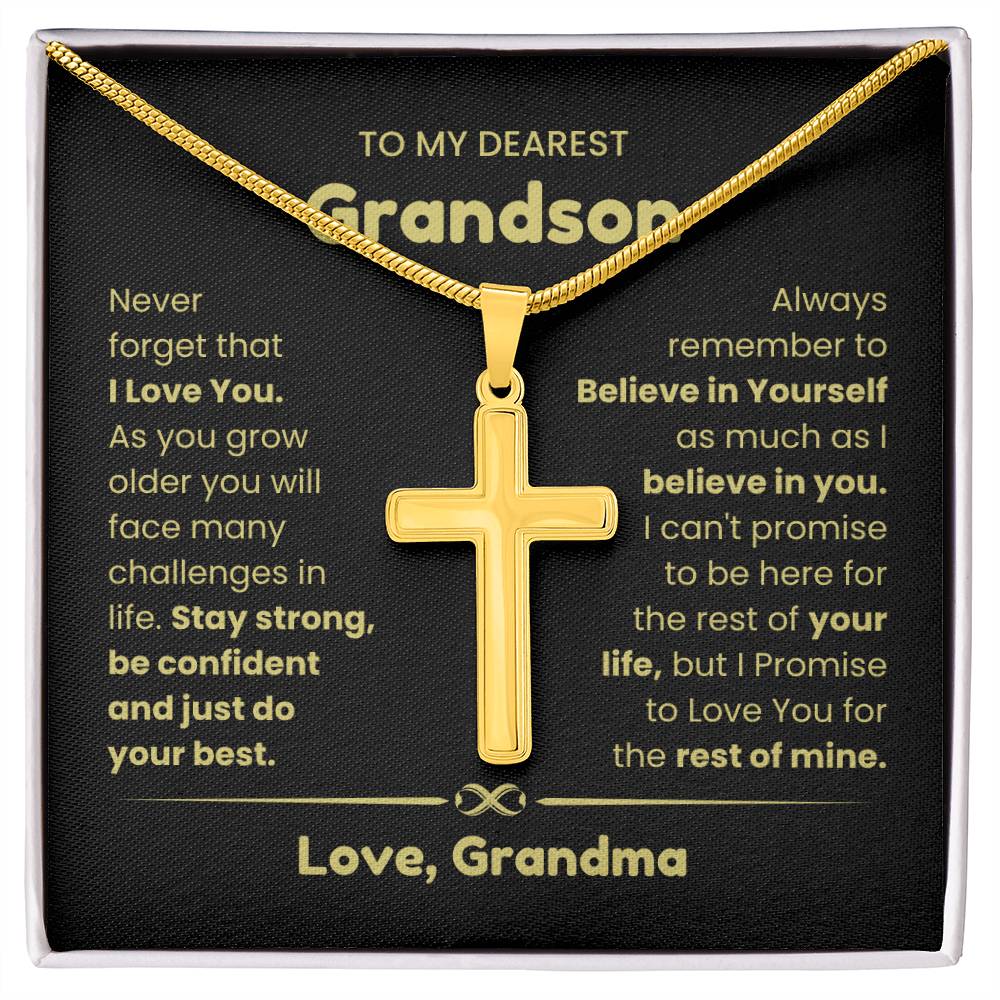 To My Grandson - Grandson Gift from Grandma - As you grow older you will face many challenges in life - Artisan Cross Necklace