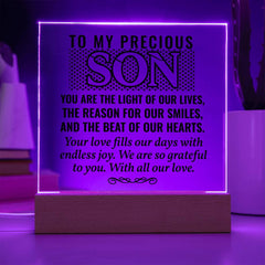 Printed Acrylic Plaque for Son – Personalized Square Gift for Birthday, Graduation, or Christmas, To My Precious Son
