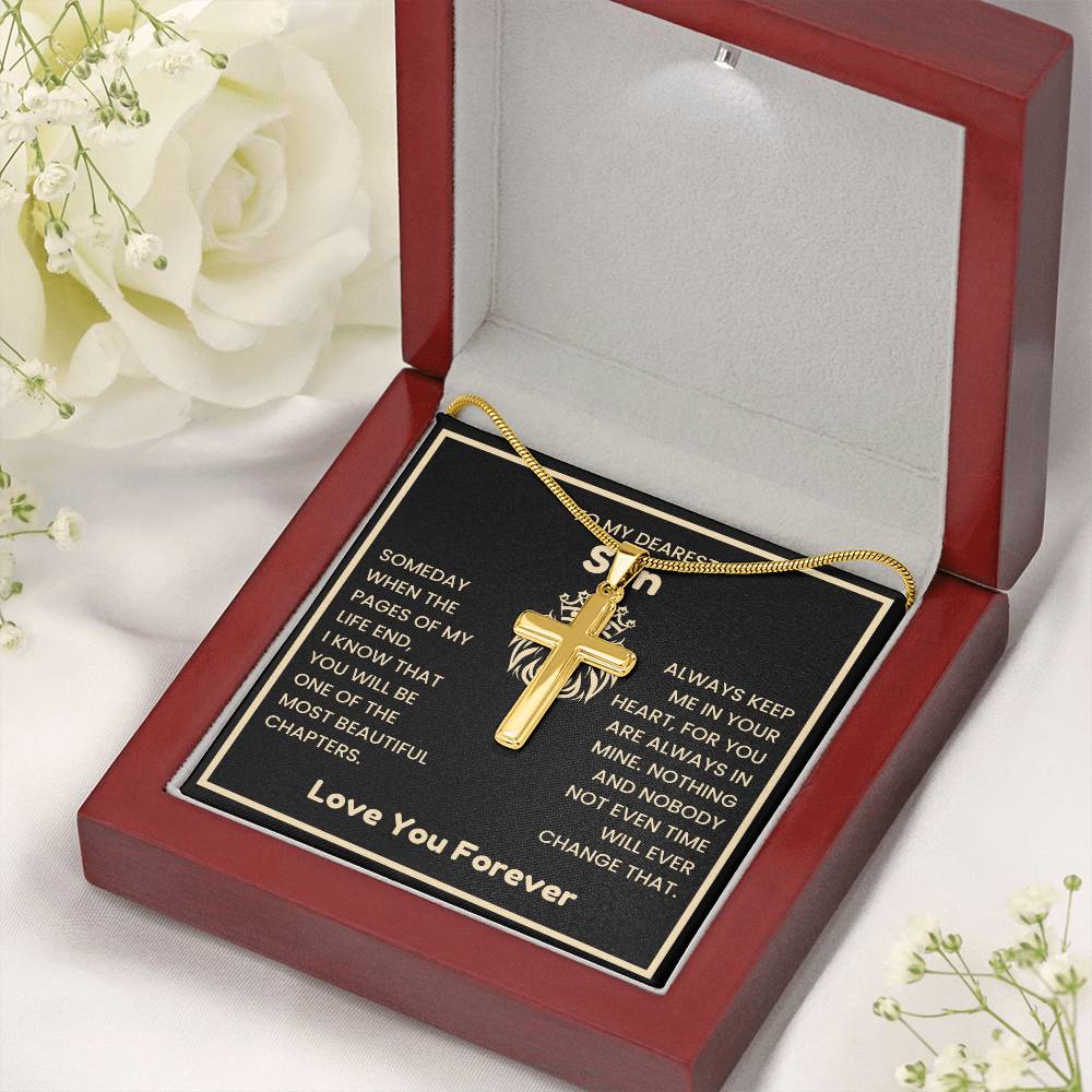 To My Dearest Son Necklace - Gift for Son - Always keep me in your heart - Artisan Cross Necklace