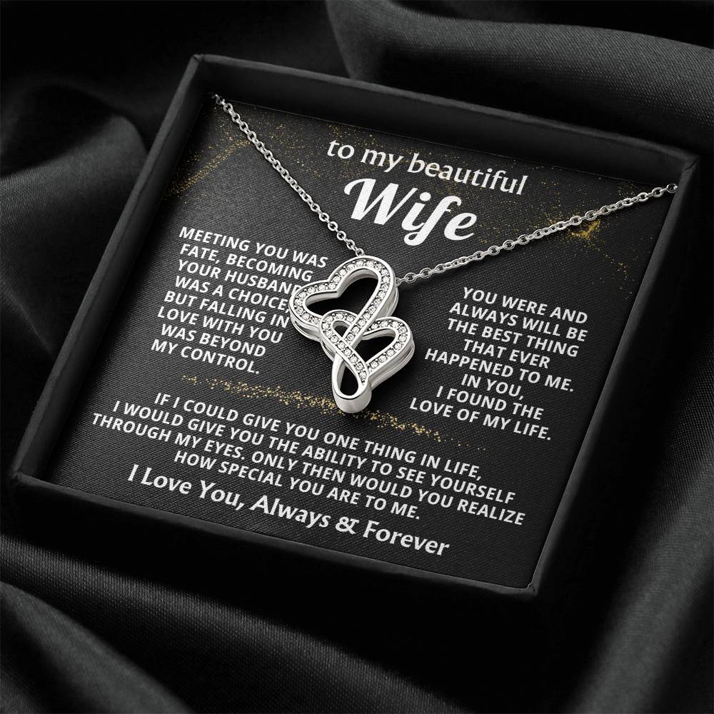 To My Beautiful Wife Necklace - Special Love Jewelry for Wife from Husband for Birthday, Anniversary & Valentine’s Day - Heart-to-heart Pendant Necklace