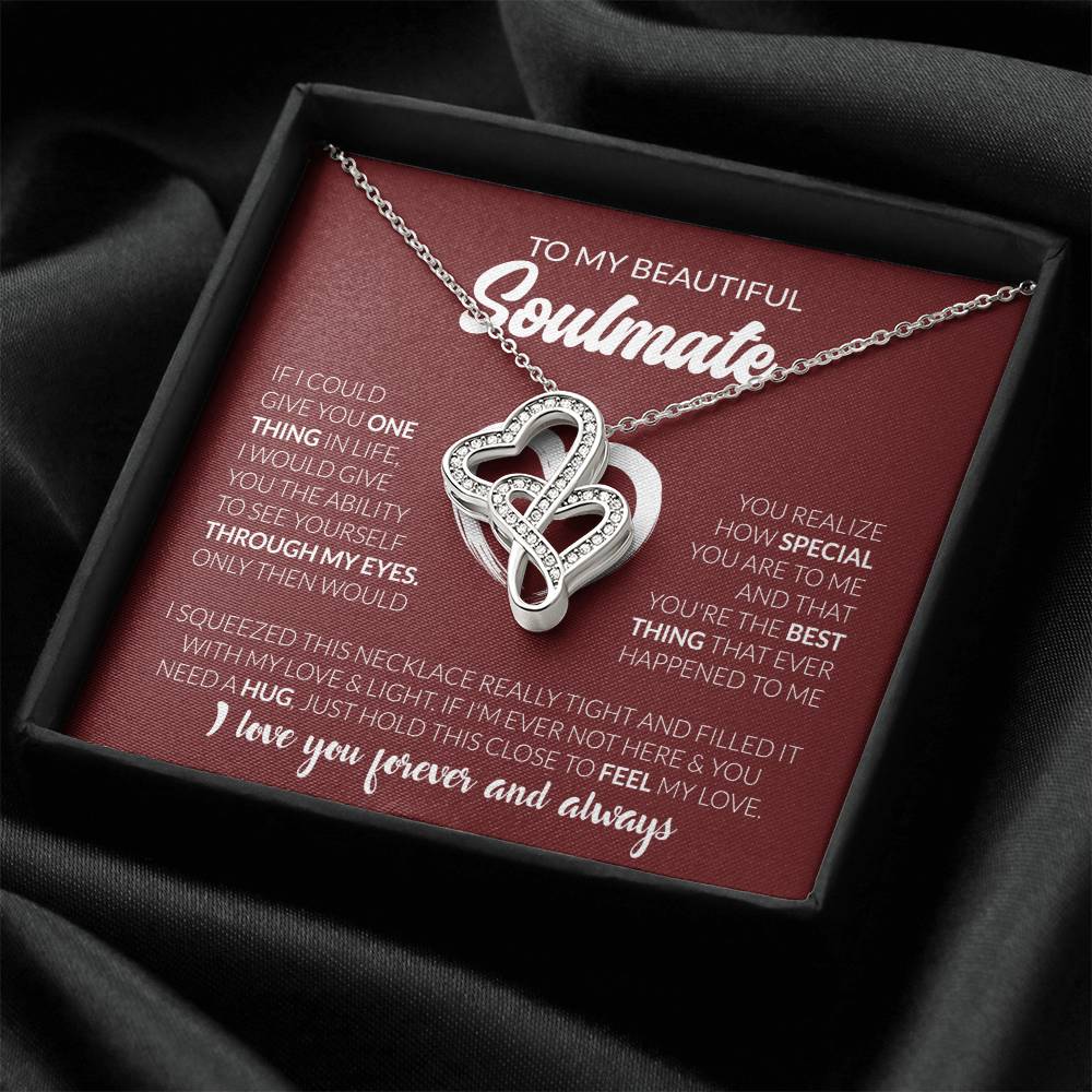 To My Beautiful Soulmate Necklace - Soulmate Jewelry Gift for Her for Birthday & Valentine’s Day - Heart-to-heart Pendant Necklace