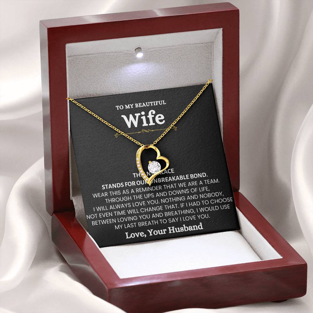 To My Beautiful Wife Necklace - Loving Husband Gift for Christmas, Valentine’s Day & Birthday Celebrations - Forever Love Necklace