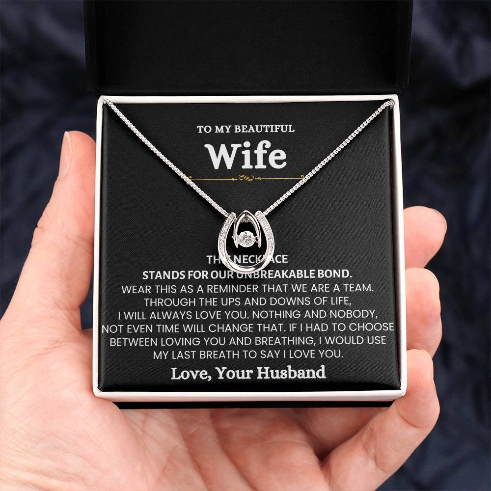To My Beautiful Wife Necklace - Beautiful Wife Jewelry Gift for Birthday, Valentine’s Day & Special Romantic Moments - Lucky In Love Necklace