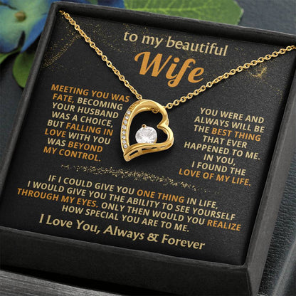 To My Beautiful Wife Necklace - Best Loving Jewelry Gift for Valentine’s Day, Anniversaries & Romantic Surprises - Forever Love Necklace