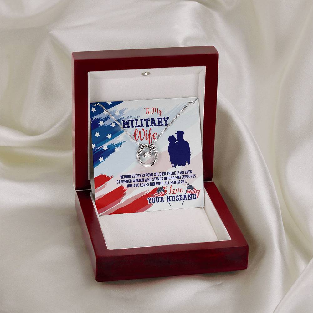 To My Military Wife Necklace - Perfect Gift from Husband for Birthday, Christmas & Valentine’s Day - Lucky In Love Necklace
