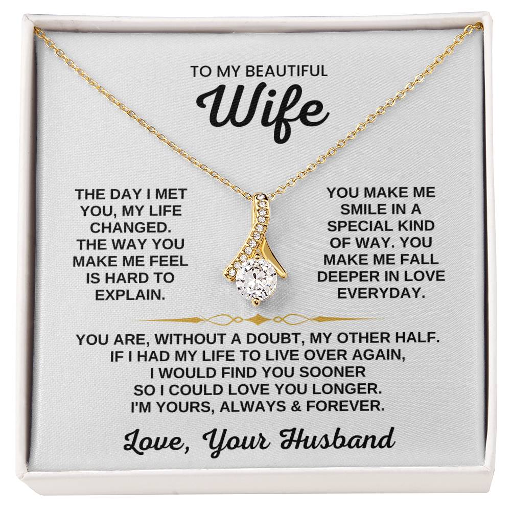 To My Beautiful Wife Necklace - Loving Husband Gift for Christmas, Valentine’s Day & Birthday Celebrations - Alluring Beauty Necklace