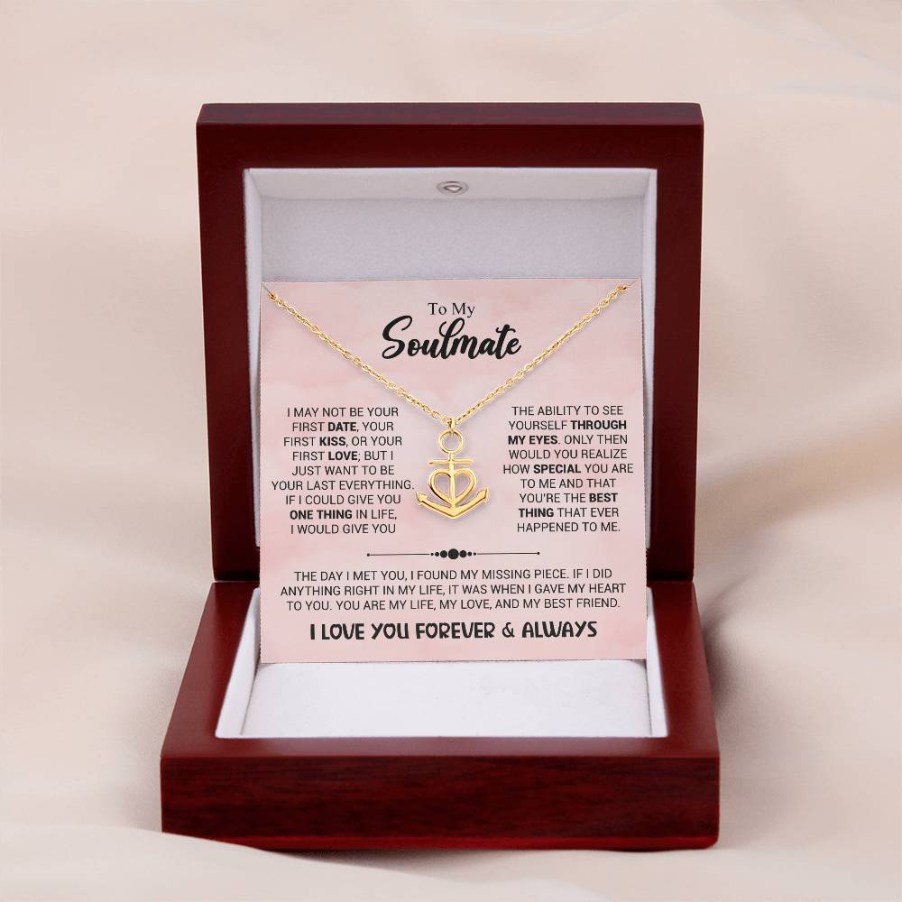 To My Soulmate Necklace - Romantic Jewelry Gift for Her for Christmas & Special Dates - Anchor Pendant Necklace