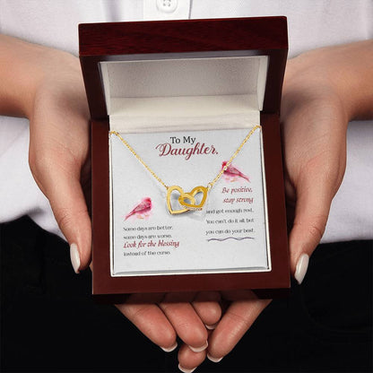 To My Daughter Necklace – Daughter Gift for Valentine’s and Graduation – Interlocking Hearts Necklace
