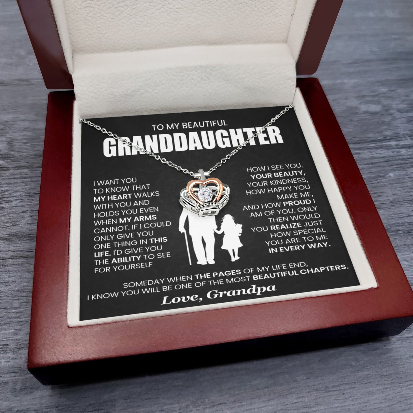 To My Granddaughter Necklace – Present for Granddaughter Birthday Christmas from Grandpa – Crown Pendant Necklace