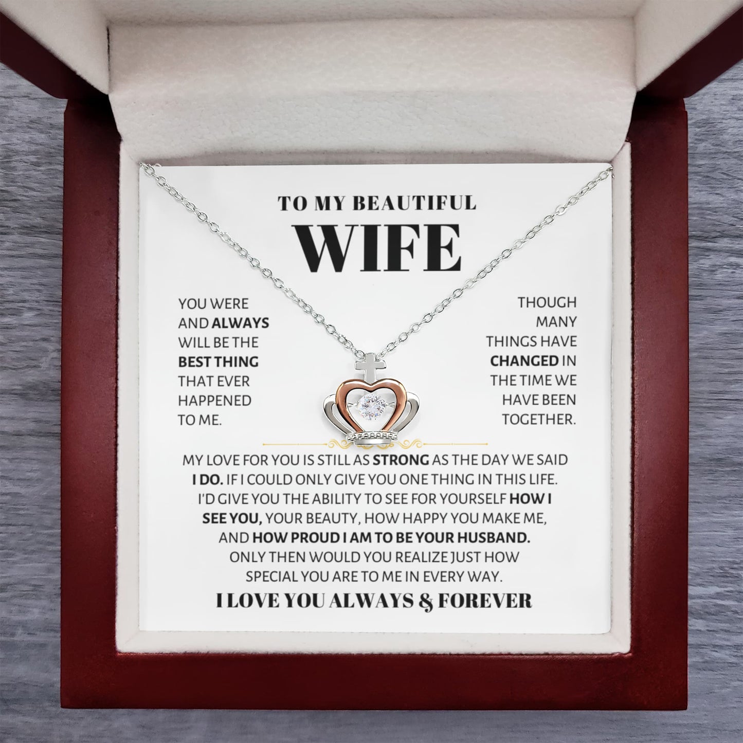 To My Wife Necklace - Emotional Valentine’s Day Gift from Husband - Crown Pendant Necklace