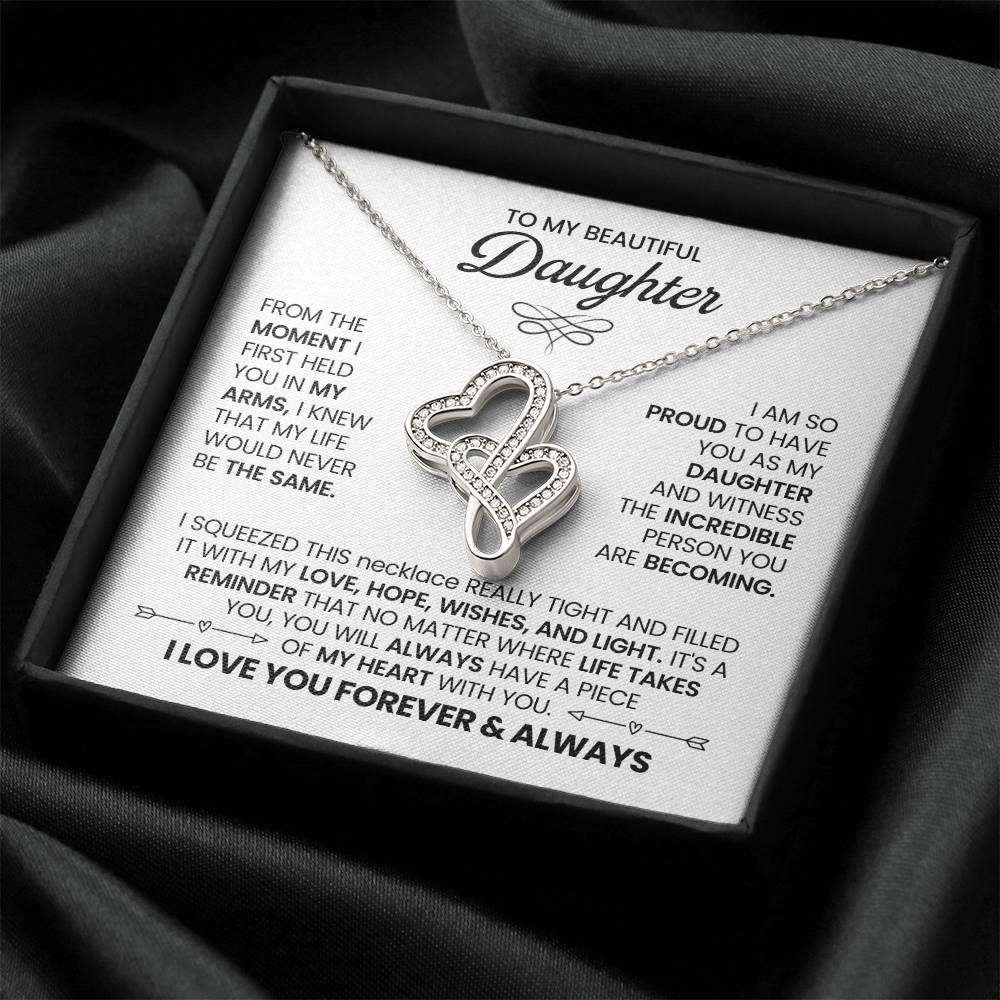 To My Daughter Necklace - Heartwarming Gift for Daughter’s Special Day - Heart-to-heart Pendant Necklace