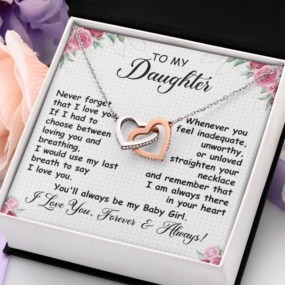 To My Daughter Necklace - Unique Daughter Gift for Christmas & Special Days - Interlocking Hearts Necklace